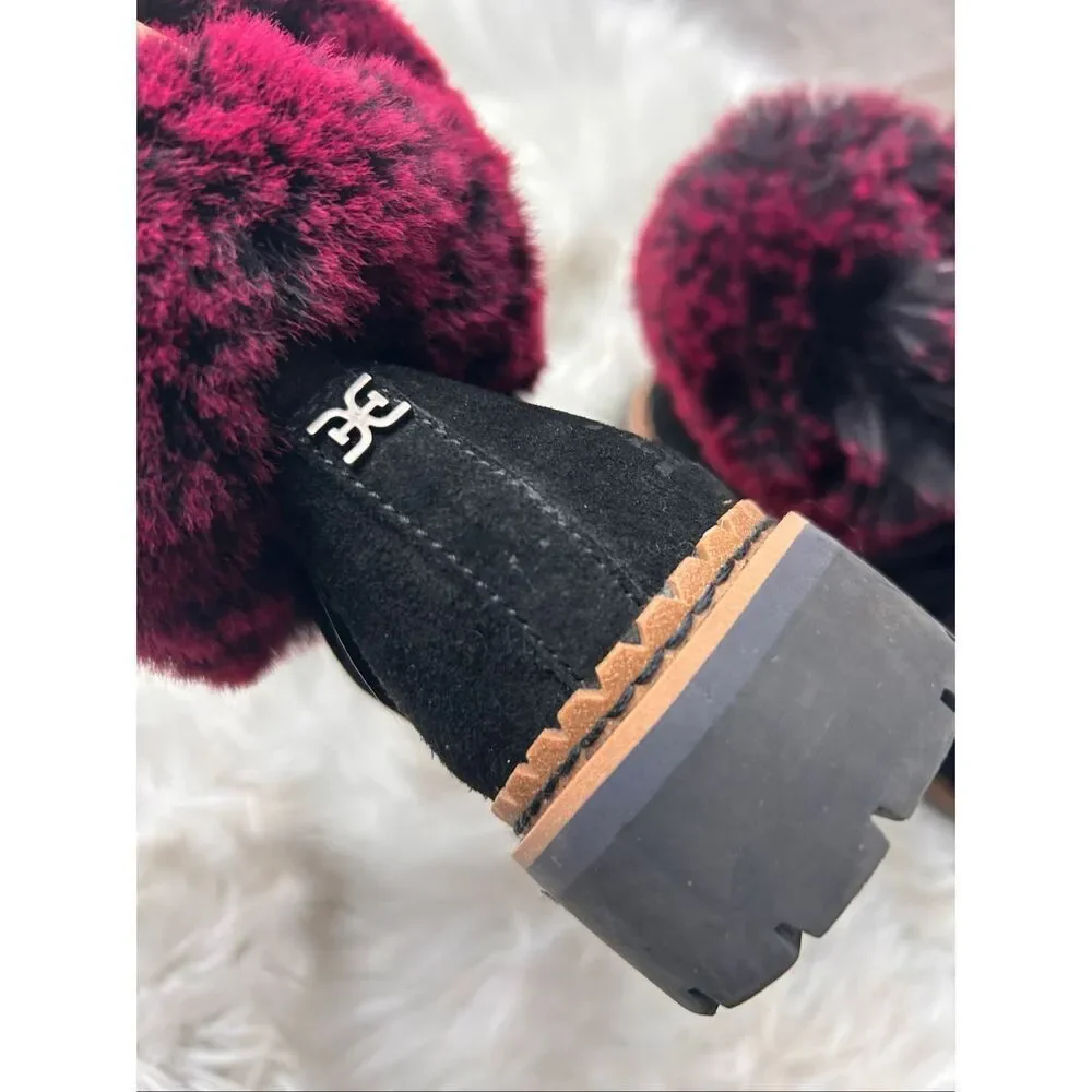 SAM EDELMAN Bowen $300 Suede Fur Collar Hiking Boots Booties Women's 9